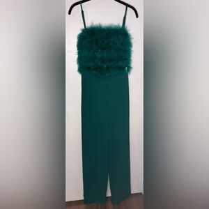 Crystal Sky Green Feathered Jumpsuit